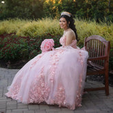 Princess Sweet 16 Pink Quinceanera Dresses with 3D Floral Birthday Gowns Mychicdress